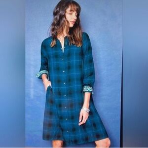 J. Jill Blue Plaid Long Sleeve Dress